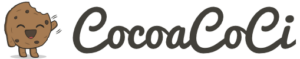CocoaCoCi-Text-Logo with waving cookie left to it