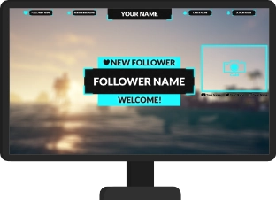 Monitor with blurred background and follow alert, face cam and latest followers